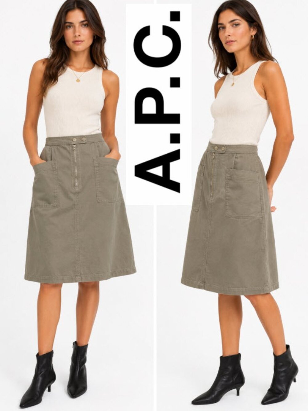 APC Skirt Mini Cotton Green Size large Preppy coastal street style Causal Chic